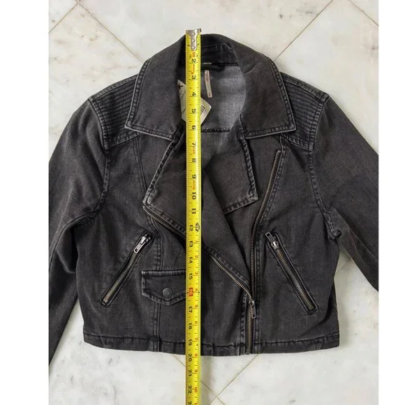 Free People James Dean Cropped Moto Denim Jacket - Washed Black - Size M - NWT - Picture 11 of 13